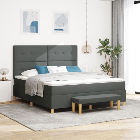 Cama Box Spring con Colchón y Banco Gris Oscuro 180x200 cm Tela de , Camas y somieres - Ref: Foro24-3344087, Precio: 683,82 €...