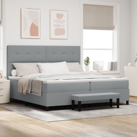 Cama con Muelles, Colchón y Banco Gris Claro 200x200 cm Tela de , Camas y somieres - Ref: Foro24-3344093, Precio: 844,68 €, D...