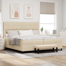 Cama con somier con colchón y banco crema 200x200 cm Tela de , Camas y somieres - Ref: Foro24-3344098, Precio: 706,51 €, Desc...