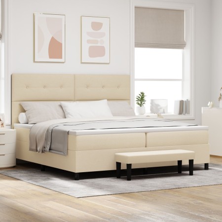 Cama con somier con colchón y banco crema 200x200 cm Tela de , Camas y somieres - Ref: Foro24-3344098, Precio: 706,51 €, Desc...