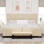 Cama con somier con colchón y banco crema 200x200 cm Tela de , Camas y somieres - Ref: Foro24-3344098, Precio: 706,51 €, Desc...