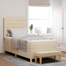 Cama de muelles y banco crema 100x200 cm tela de , Camas y somieres - Ref: Foro24-3344203, Precio: 376,88 €, Descuento: %