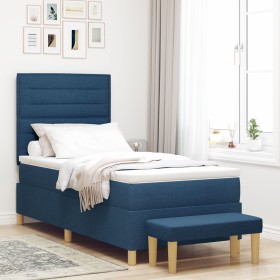 Cama con base de resortes con colchón y banco azul 100x200 cm tela de , Camas y somieres - Ref: Foro24-3344204, Precio: 382,6...