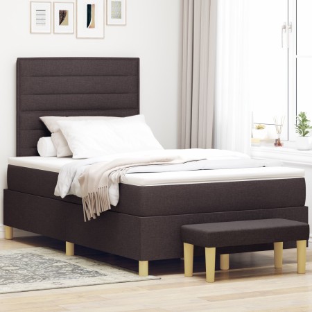 Cama Box Spring con Colchón y Banco Marrón Oscuro 120x200 cm Tela de , Camas y somieres - Ref: Foro24-3344215, Precio: 437,43...