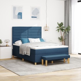 Cama con Base de Muelles con Colchón y Banco Azul 140x190 cm Tela de , Camas y somieres - Ref: Foro24-3344225, Precio: 565,34...