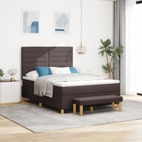 Cama con Box Spring con Colchón y Banco Marrón Oscuro 140x200 cm Tela de , Camas y somieres - Ref: Foro24-3344229, Precio: 54...