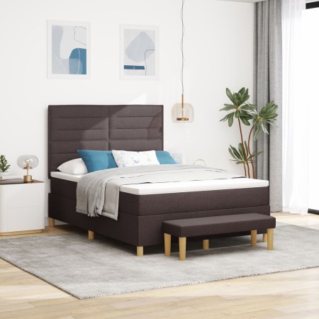 Cama con Box Spring con Colchón y Banco Marrón Oscuro 140x200 cm Tela de , Camas y somieres - Ref: Foro24-3344229, Precio: 54...