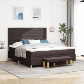 Cama Box Spring con colchón y banco Marrón Oscuro 180x200 cm Tela de , Camas y somieres - Ref: Foro24-3344243, Precio: 650,52...