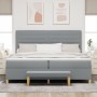 Cama Box Spring con colchón y banco Gris Claro 200x200 cm Tela de , Camas y somieres - Ref: Foro24-3344247, Precio: 778,85 €,...