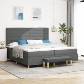 Cama con somier con colchón y banco gris oscuro 200x200 cm de tela de , Camas y somieres - Ref: Foro24-3344248, Precio: 745,9...