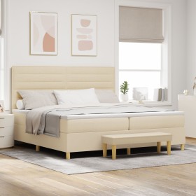 Cama con somier y colchón con banco Crema 200x200 cm Tela de , Camas y somieres - Ref: Foro24-3344252, Precio: 743,73 €, Desc...