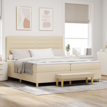 Cama con somier y colchón con banco Crema 200x200 cm Tela de , Camas y somieres - Ref: Foro24-3344252, Precio: 743,73 €, Desc...