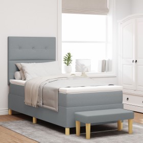 Cama Box Spring con Colchón y Banco Gris Claro 90x200 cm Tela de , Camas y somieres - Ref: Foro24-3344268, Precio: 367,53 €, ...