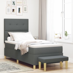 Cama Box Spring con colchón y banco Gris Oscuro 90x200 cm Tela de , Camas y somieres - Ref: Foro24-3344269, Precio: 391,51 €,...