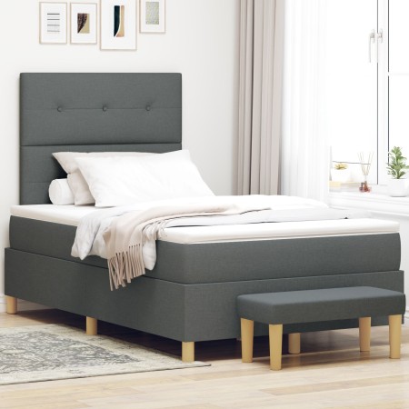 Cama Box Spring con colchón y banco Gris Oscuro 120x200 cm Tela de , Camas y somieres - Ref: Foro24-3344290, Precio: 431,20 €...