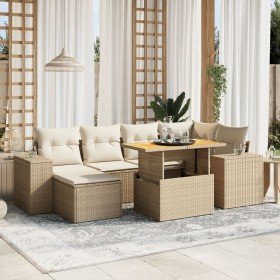 Set sofás de jardín 7 piezas y cojines ratán sintético beige en Conjuntos de jardín | Comprar online en Foru.es