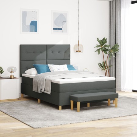 Cama con somier con colchón y banco gris oscuro 140x200 cm tela de , Camas y somieres - Ref: Foro24-3344304, Precio: 532,84 €...
