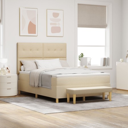 Cama con base y colchón crema 140x200 cm tela de , Camas y somieres - Ref: Foro24-3344308, Precio: 576,29 €, Descuento: %