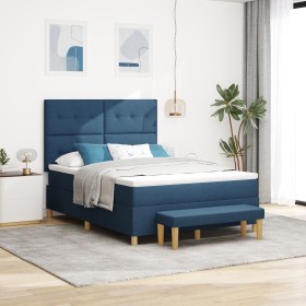 Cama Box Spring con colchón y banco Azul 140x200 cm Tela de , Camas y somieres - Ref: Foro24-3344309, Precio: 543,62 €, Descu...