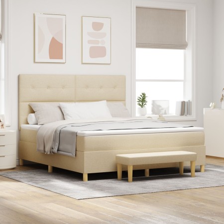 Cama con somier con colchón y banco Crema 180x200 cm de tela de , Camas y somieres - Ref: Foro24-3344322, Precio: 692,81 €, D...
