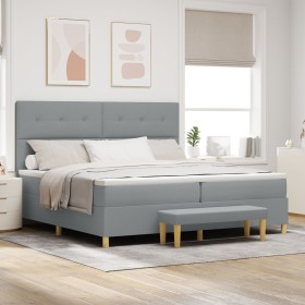 Cama con somier y colchón con banco gris claro 200x200 cm de tela de , Camas y somieres - Ref: Foro24-3344324, Precio: 758,09...
