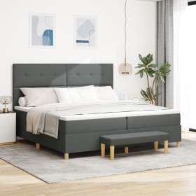 Cama con Box Spring y Colchón & Banco Gris Oscuro 200x200 cm Tela de , Camas y somieres - Ref: Foro24-3344325, Precio: 754,34...
