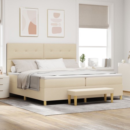 Cama con somier y colchón y banco Crema 200x200 cm Tela de , Camas y somieres - Ref: Foro24-3344329, Precio: 721,99 €, Descue...