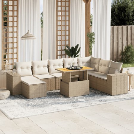 Set de sofás de jardín 9 pzas con cojines ratán sintético beige en Conjuntos de jardín | Comprar online en Foru.es