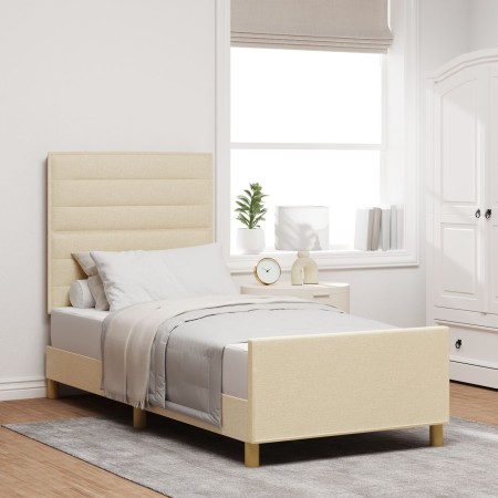 Estructura de Cama - Crema, 90x200 cm, Tela de , Camas y somieres - Ref: Foro24-3344625, Precio: 137,72 €, Descuento: %