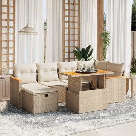 Set sofás de jardín 7 piezas y cojines ratán sintético beige en Conjuntos de jardín | Comprar online en Foru.es
