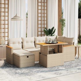 Set sofás de jardín 7 piezas y cojines ratán sintético beige en Conjuntos de jardín | Comprar online en Foru.es