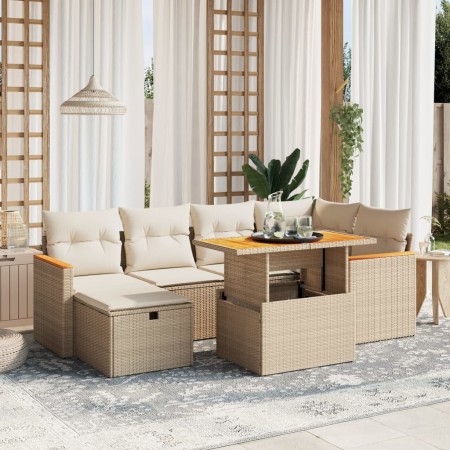 Set sofás de jardín 7 piezas y cojines ratán sintético beige en Conjuntos de jardín | Comprar online en Foru.es