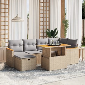 Set sofás de jardín 7 piezas y cojines ratán sintético beige en Conjuntos de jardín | Comprar online en Foru.es