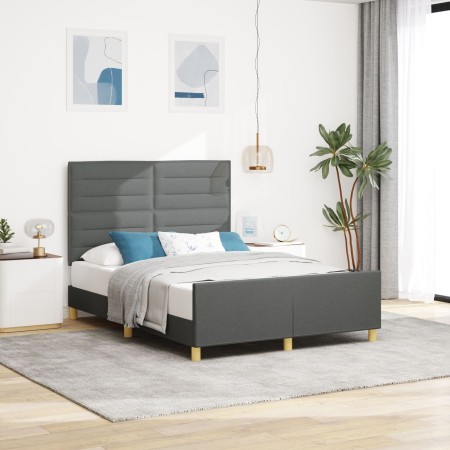 Estructura de Cama de Tela Gris Oscuro 140x200 cm de , Camas y somieres - Ref: Foro24-3344656, Precio: 238,43 €, Descuento: %