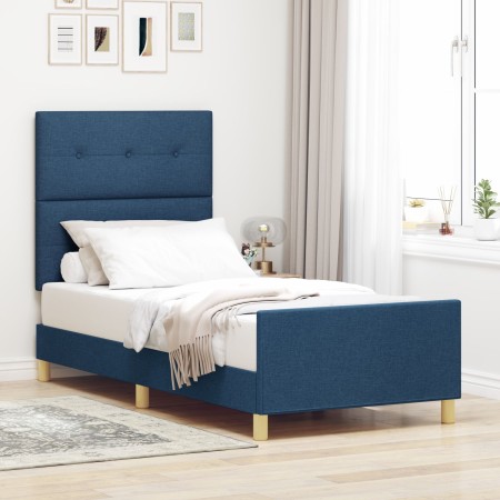 Estructura de cama en azul, 80x200 cm, tela de , Camas y somieres - Ref: Foro24-3344689, Precio: 164,15 €, Descuento: %