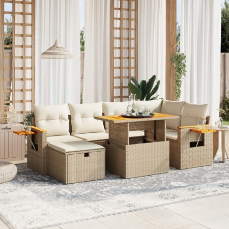 Set sofás de jardín 7 piezas y cojines ratán sintético beige en Conjuntos de jardín | Comprar online en Foru.es