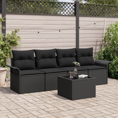 Juego de Sofás de Jardín de 5 Piezas con Cojines Ratán Negro de , Sofás de exterior - Ref: Foro24-3345233, Precio: 316,55 €, ...
