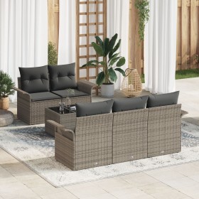 Conjunto de Sofás de Jardín Set de 6 Gris Rattan, Poliéster de , Sofás de exterior - Ref: Foro24-3345239, Precio: 443,21 €, D...