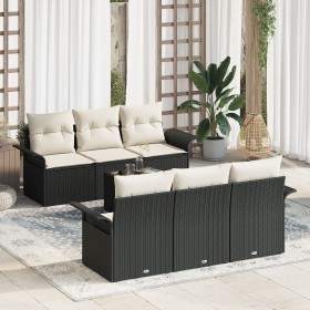 Conjunto de sofá de jardín de 7 piezas con cojines Negro Poliratán de , Sofás de exterior - Ref: Foro24-3345247, Precio: 476,...