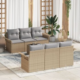 Juego de Sofás de Jardín de 7 Piezas con Cojines Beige Poliratán de , Sofás de exterior - Ref: Foro24-3345250, Precio: 502,71...