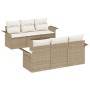 Juego de Sofá de Jardín de 7 Piezas con Cojines Beige Ratán Poliéster de , Sofás de exterior - Ref: Foro24-3345251, Precio: 5...