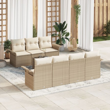 Conjunto de Sofá de Jardín de 8 Piezas con Cojines Beige Ratán Polipropileno de , Sofás de exterior - Ref: Foro24-3345271, Pr...