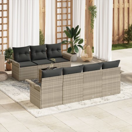 Conjunto de Sofás de Jardín de 8 Piezas con Cojines Gris Claro Poliratán de , Sofás de exterior - Ref: Foro24-3345272, Precio...