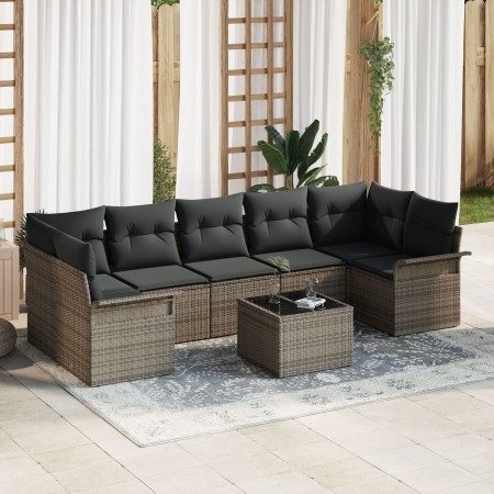 Juego de Sofá de Jardín de 8 Piezas con Cojines Gris Ratán Poliéster de , Sofás de exterior - Ref: Foro24-3345279, Precio: 51...