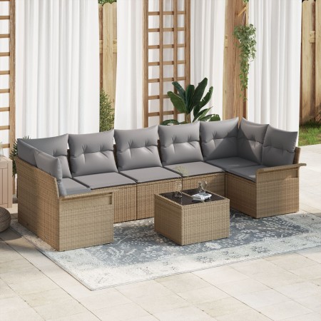 Conjunto de sofá de jardín de 8 piezas con cojines Beige Ratán Poli de , Sofás de exterior - Ref: Foro24-3345280, Precio: 545...