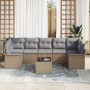 Conjunto de sofá de jardín de 8 piezas con cojines Beige Ratán Poli de , Sofás de exterior - Ref: Foro24-3345280, Precio: 545...