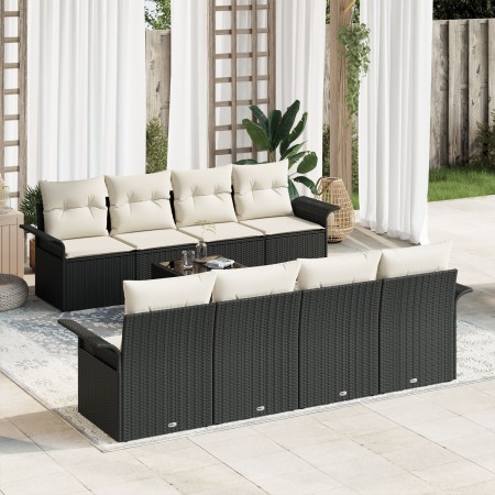 Set de sofá de jardín de 9 piezas con cojines de poliratán negro de , Sofás de exterior - Ref: Foro24-3345287, Precio: 572,97...