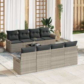 Conjunto de Sofás de Jardín de 9 Piezas con Cojines Gris Claro Ratán de Polietileno de , Sofás de exterior - Ref: Foro24-3345...