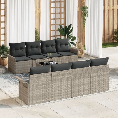 Conjunto de Sofás de Jardín de 9 Piezas con Cojines Gris Claro Ratán de Polietileno de , Sofás de exterior - Ref: Foro24-3345...