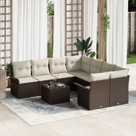 Juego de Sofás de Jardín de 9 Piezas con Cojines Marrón de Poliratán de , Sofás de exterior - Ref: Foro24-3345298, Precio: 60...